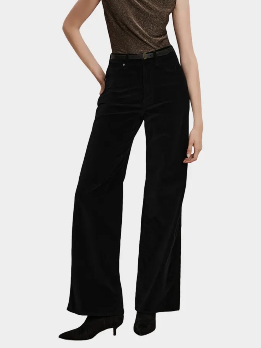 Veronica Beard Black High-Rise Wide-Leg Velvet Pants - Picture 6 of 9
